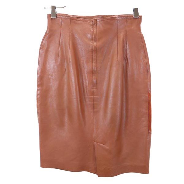 LANCEL ランセル ミニ丈 シープスキン レザー スカート 7 ブラウン系 羊革 羊皮 レディース