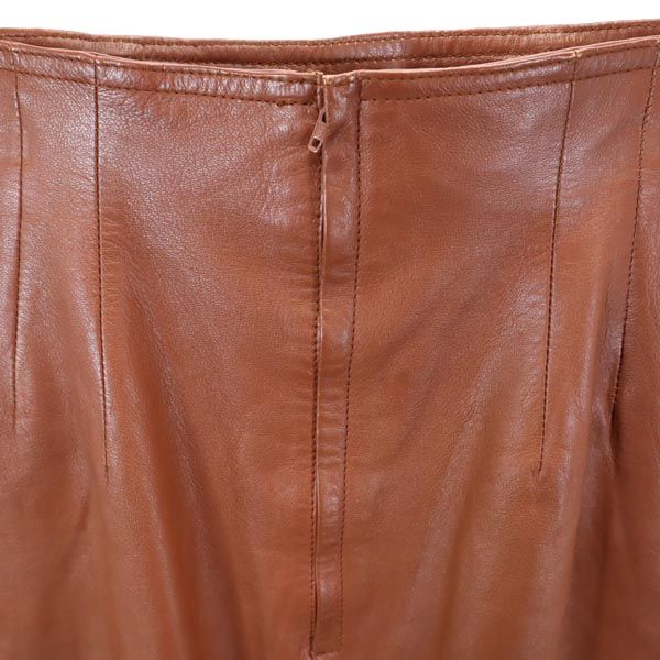 LANCEL ランセル ミニ丈 シープスキン レザー スカート 7 ブラウン系 羊革 羊皮 レディース