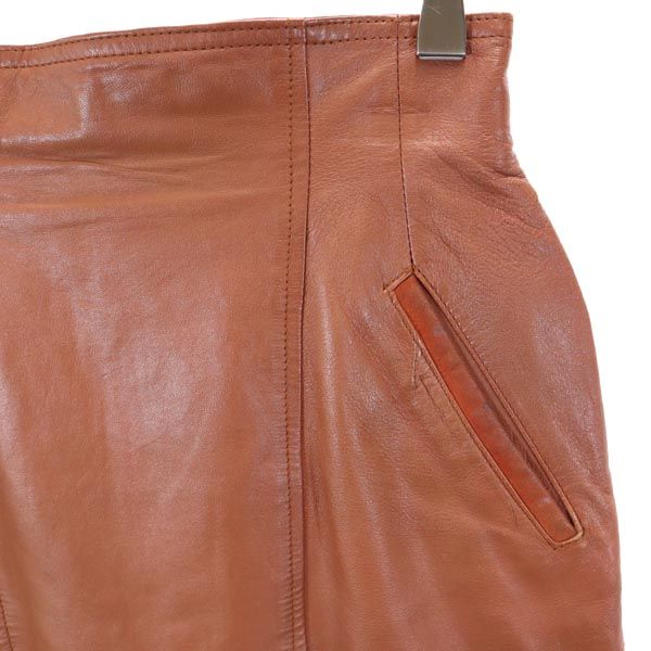 LANCEL ランセル ミニ丈 シープスキン レザー スカート 7 ブラウン系 羊革 羊皮 レディース