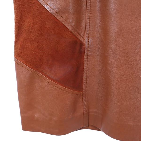 LANCEL ランセル ミニ丈 シープスキン レザー スカート 7 ブラウン系 羊革 羊皮 レディース