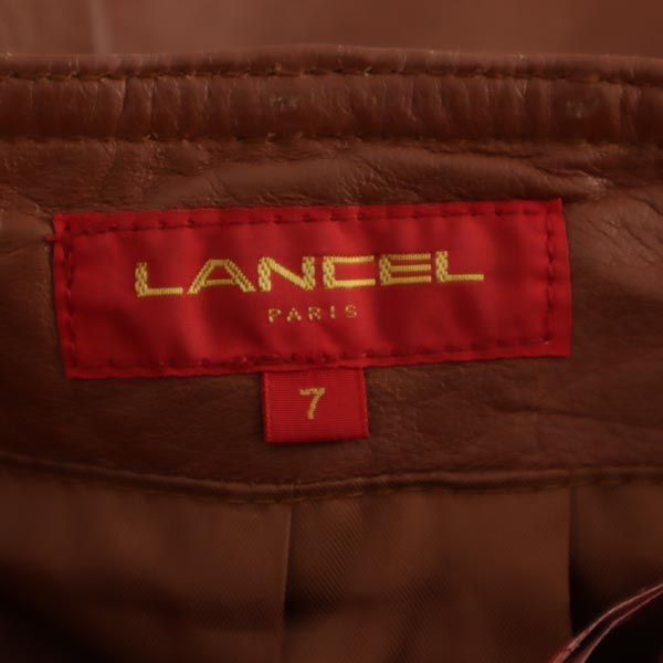 ランセル ミニ丈 シープスキン レザー スカート 7 ブラウン系 LANCEL 羊革 羊皮 レディース