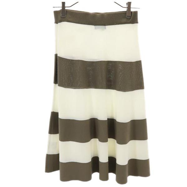 BLUE LABEL CRESTBRIDGE ブルーレーベルクレストブリッジ ボーダー 三陽商会 ミディ丈 スカート 38 ホワイト×カーキ ウエストゴム レディース