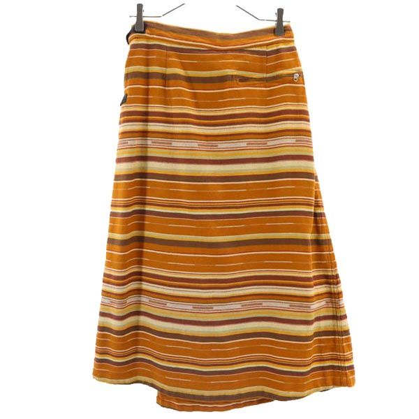 WILDTHINGS ワイルドシングス ボーダー ミモレ丈 ラップスカート ONE ブラウン系 ロゴ レディース