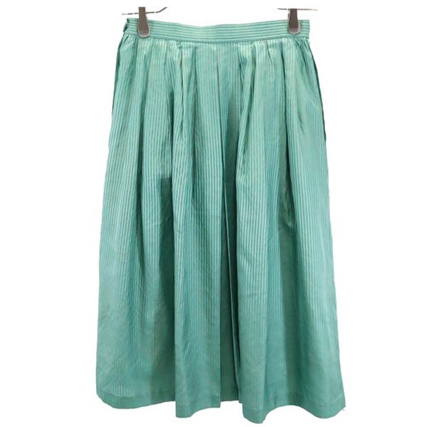 YVES SAINT LAURENT イヴサンローラン 80s 90s ヴィンテージ ストライプ ミディ丈 プリーツスカート M グリーン レディース