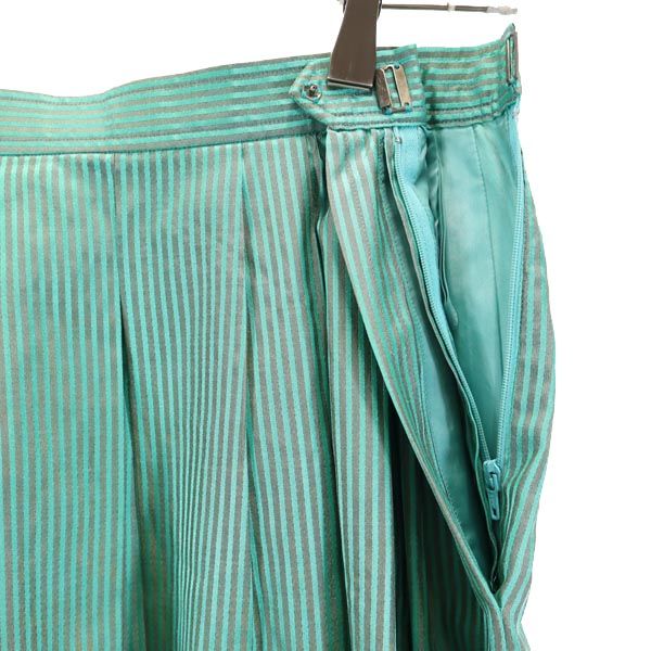 YVES SAINT LAURENT イヴサンローラン 80s 90s ヴィンテージ ストライプ ミディ丈 プリーツスカート M グリーン レディース