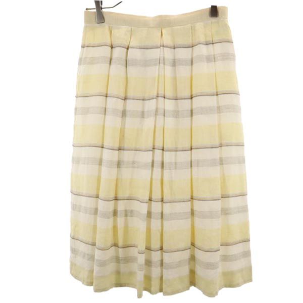 ダックス リネン100% チェック柄 ミディ丈 スカート 69-94 イエロー系 DAKS レディース