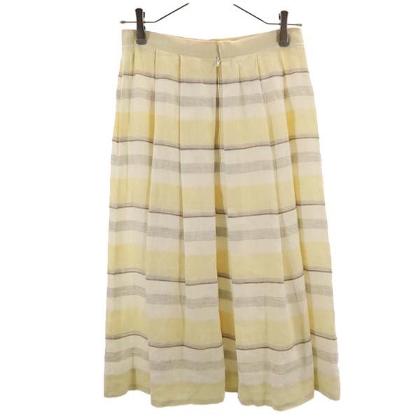 ダックス リネン100% チェック柄 ミディ丈 スカート 69-94 イエロー系 DAKS レディース
