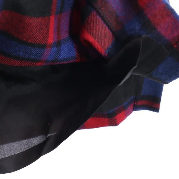 LANVIN ランバン 90s オールド フランス製 ウール100% チェック柄 ミディスカート 38 ネイビー系 サイドジップ レディース