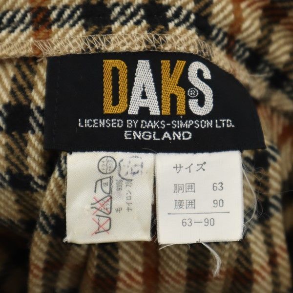 DAKS ダックス チェック柄 ミディ丈 ラップ プリーツスカート 63-90 ブラウン系 レディース