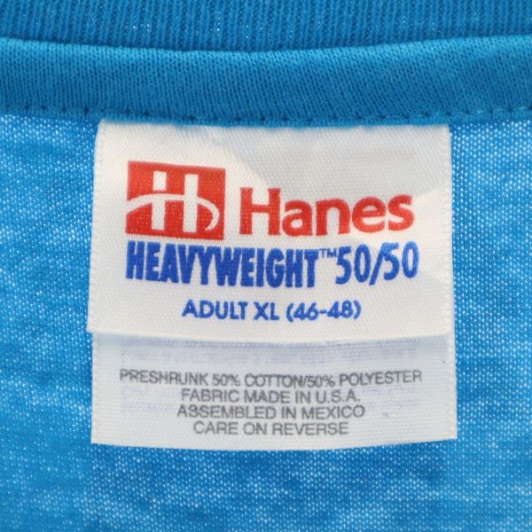 Hanes ヘインズ 90s オールド プリント 半袖 Tシャツ XL 水色 メンズ