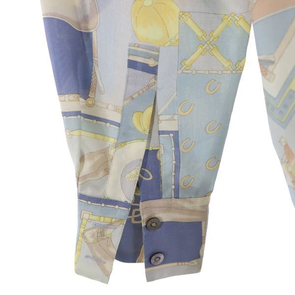 DAKS ダックス シルクブレンド 乗馬柄 長袖 シャツ 上下 セットアップ 9R ブルー系 スカート レディース