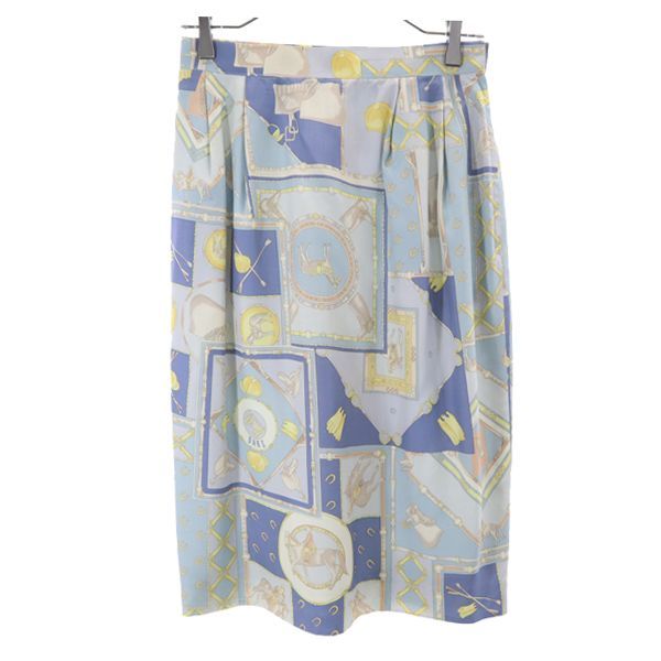 DAKS ダックス シルクブレンド 乗馬柄 長袖 シャツ 上下 セットアップ 9R ブルー系 スカート レディース