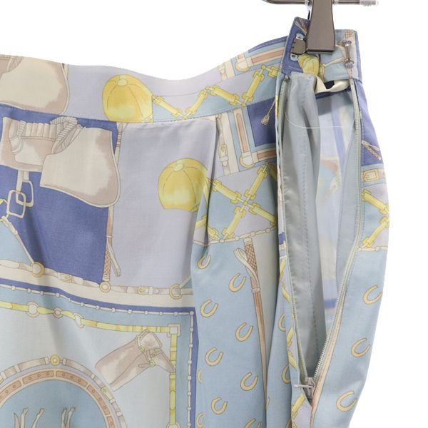 DAKS ダックス シルクブレンド 乗馬柄 長袖 シャツ 上下 セットアップ 9R ブルー系 スカート レディース