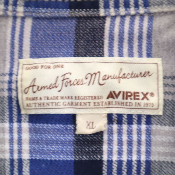 AVIREX アヴィレックス チェック 長袖 ネルシャツ XL グレー系 バックチェーンステッチ メンズ