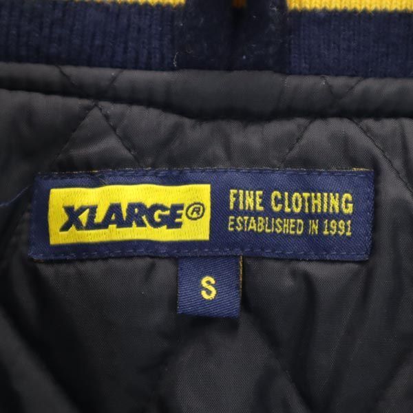 XLARGE エクストララージ ウールブレンド スタジャン S 紺 羊革レザー袖 皮 メンズ