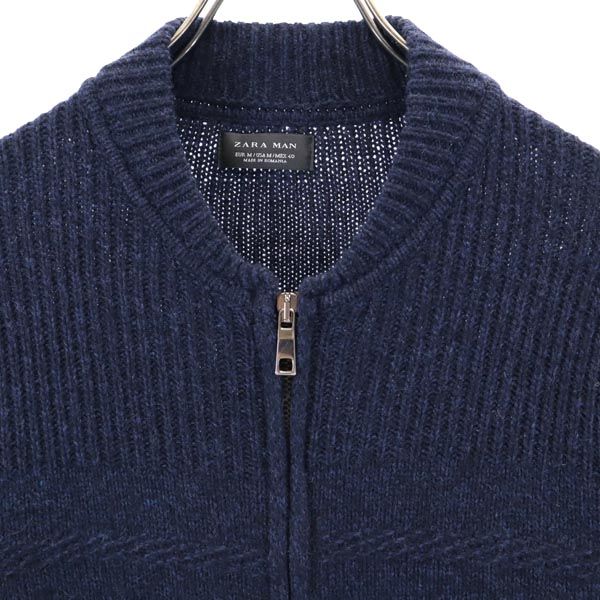 ZARA プレーンニットジャケット　S ネイビーブルー ザラマン ウールブレンド ニットジャケット M ネイビー系 ZARA MAN メンズ
