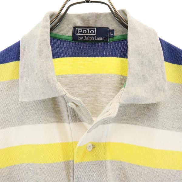 ポロバイラルフローレン ボーダー柄 半袖 ポロシャツ L グレー系 Polo by Ralph Lauren 鹿の子 メンズ