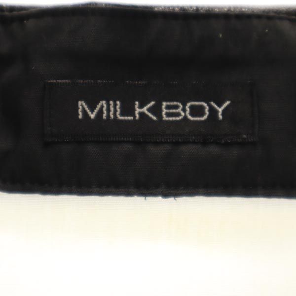 ミルクボーイ 日本製 猫柄 長袖 フェイクレザー シャツ ホワイト×ブラック MILKBOY レディース