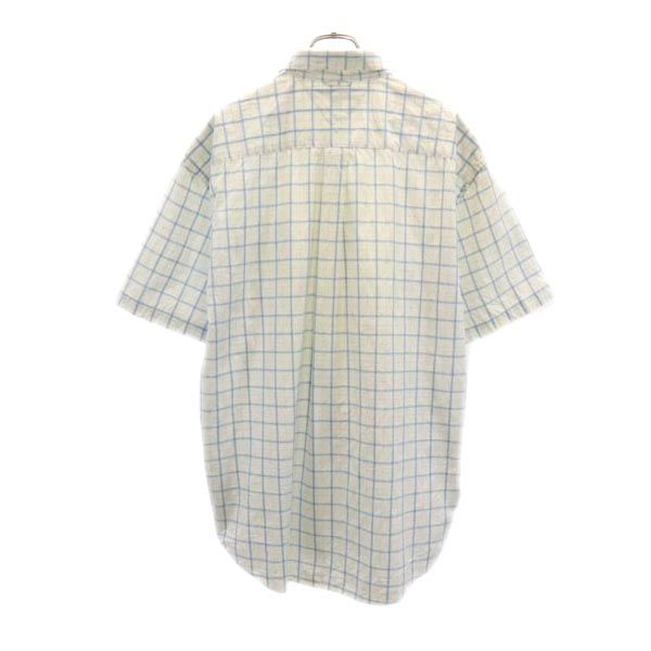トミーヒルフィガー チェック柄 半袖 ボタンダウンシャツ XL ホワイト×ブルー TOMMY HILFIGER メンズ