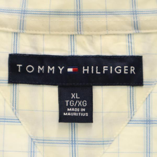 トミーヒルフィガー チェック柄 半袖 ボタンダウンシャツ XL ホワイト×ブルー TOMMY HILFIGER メンズ