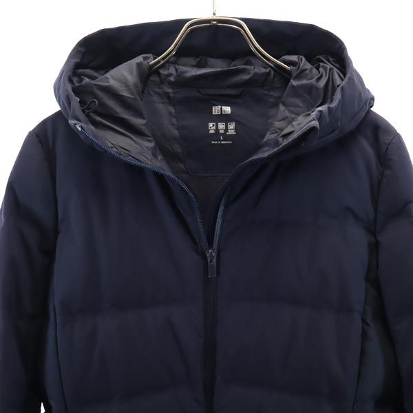 UNIQLO ユニクロ 長袖 シームレス ダウンコート L ネイビー系 フード レディース