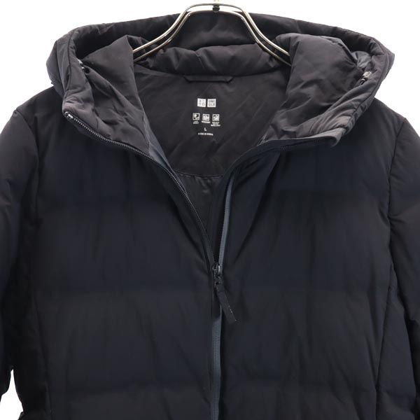 UNIQLO ユニクロ シームレス ショート ダウンコート L ネイビー フード レディース