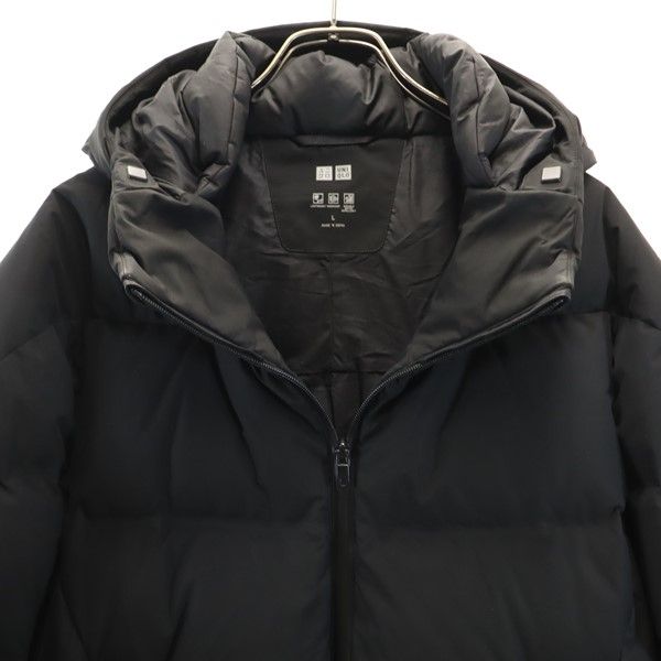 UNIQLO ユニクロ 長袖 シームレス ダウンジャケット L ブラック系 フード メンズ