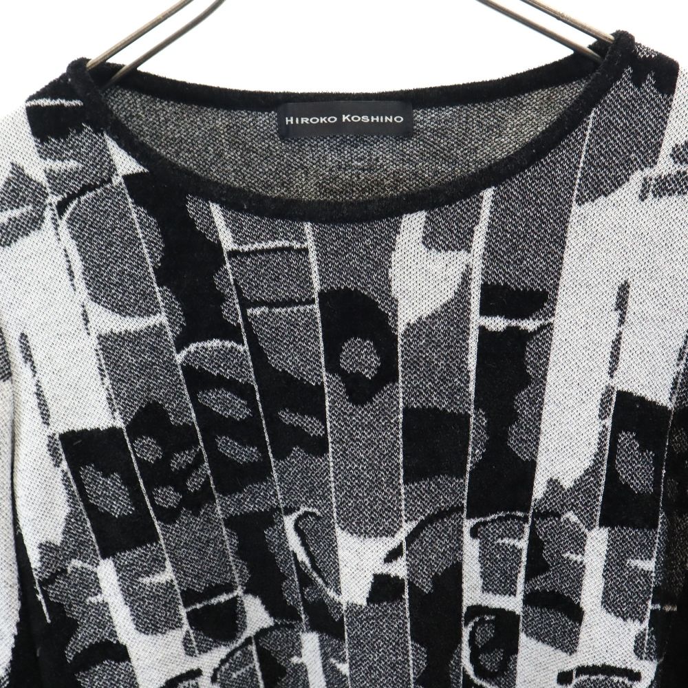 ヒロココシノ 総柄 長袖 セーター 38 ブラック系 HIROKO KOSHINO 日本製 レディース