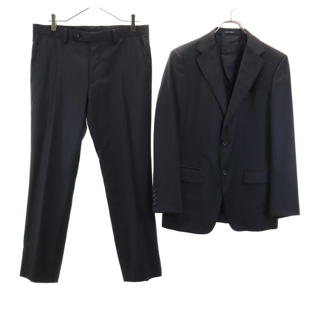 プラチナコムサ ウール ストライプ柄 スーツ 上下 セットアップ 44 黒 platinumCOMMECA メンズ