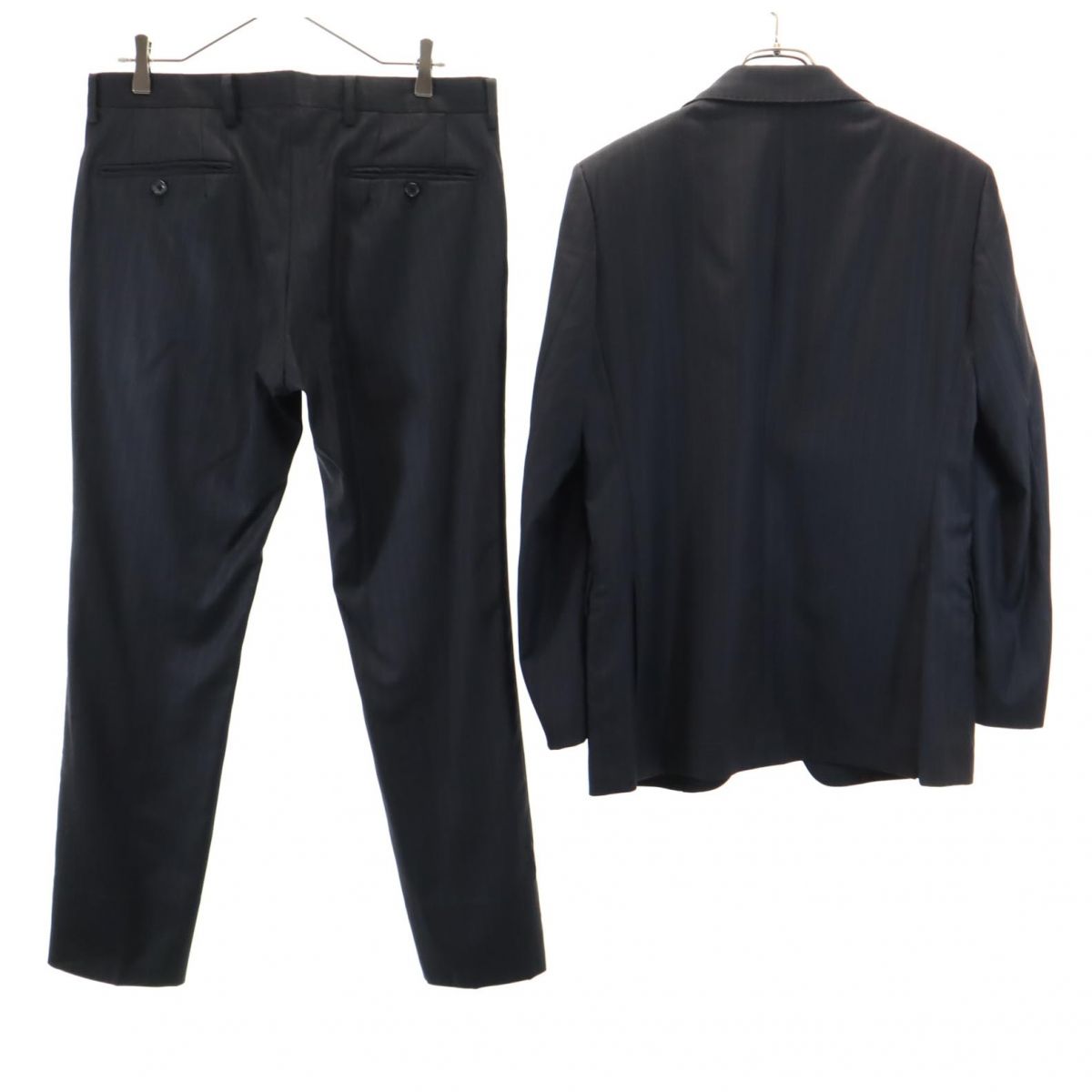 プラチナコムサ ウール ストライプ柄 スーツ 上下 セットアップ 44 黒 platinumCOMMECA メンズ