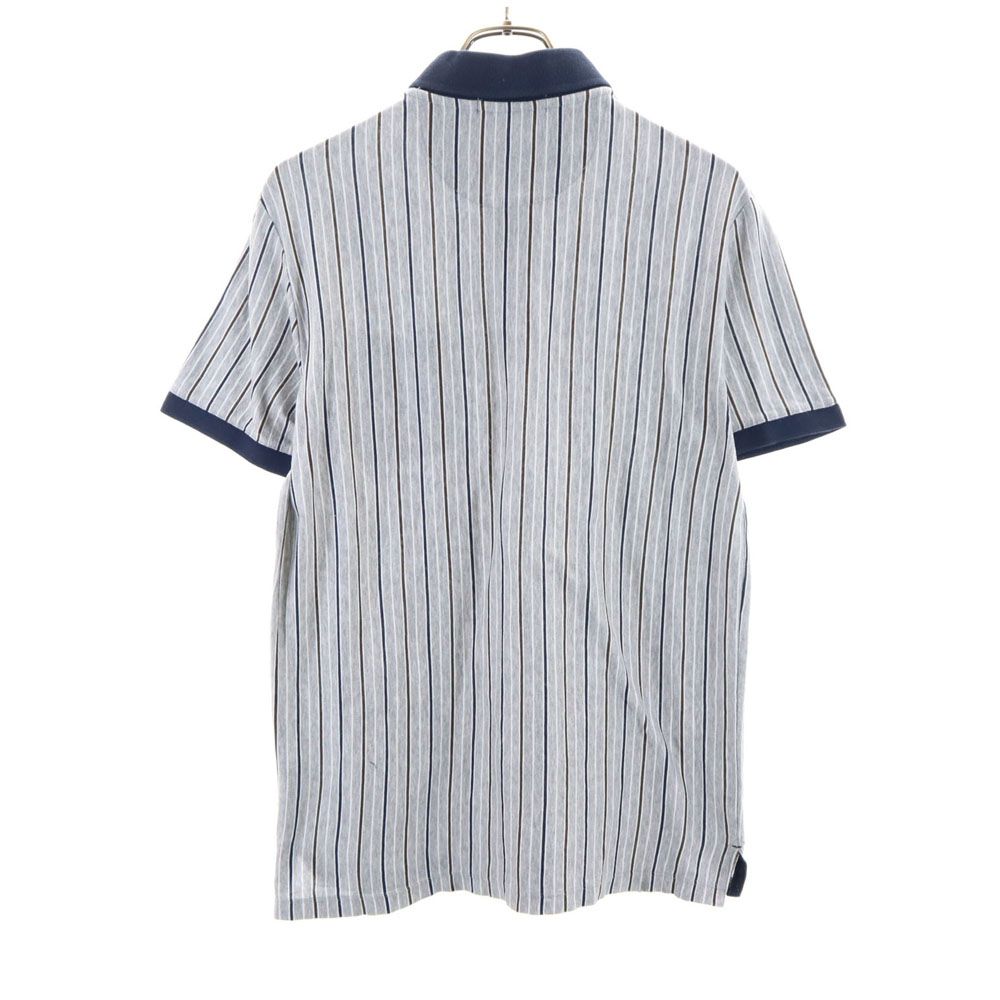 アクアスキュータム 日本製 ストライプ柄 半袖 ポロシャツ L グレー Aquascutum メンズ