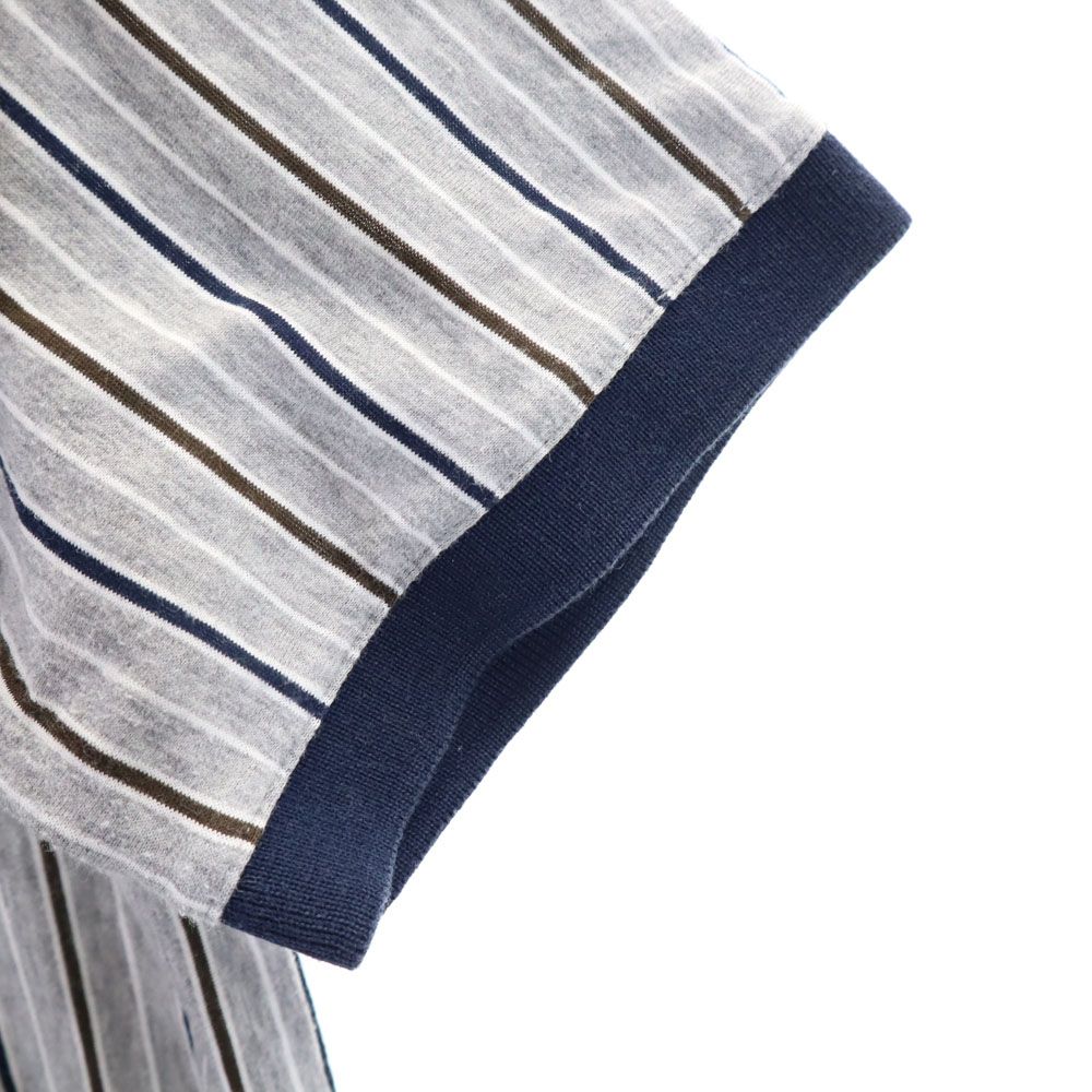 アクアスキュータム 日本製 ストライプ柄 半袖 ポロシャツ L グレー Aquascutum メンズ