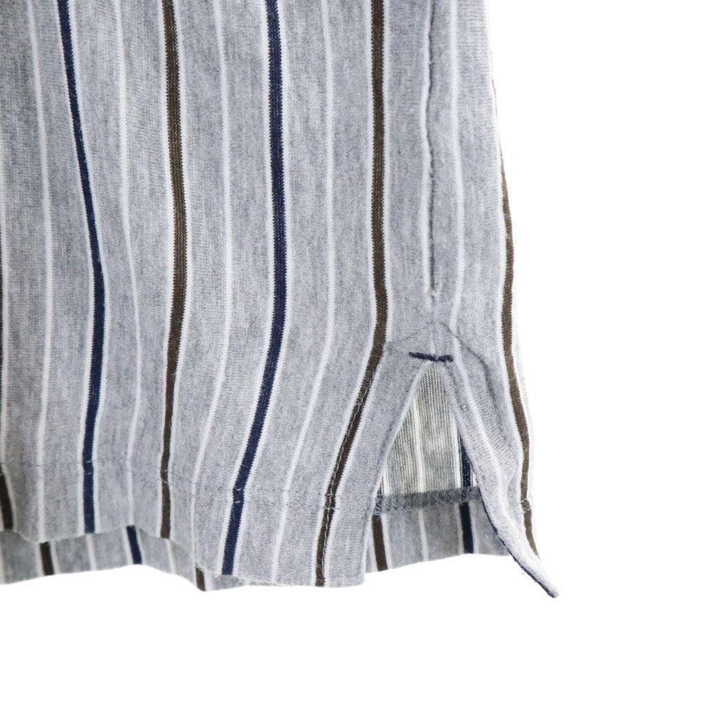 アクアスキュータム 日本製 ストライプ柄 半袖 ポロシャツ L グレー Aquascutum メンズ