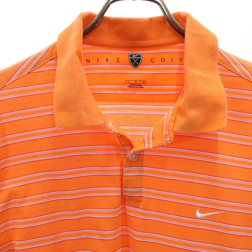 NIKE GOLF ナイキゴルフ ボーダー柄 ゴルフ 半袖 ポロシャツ L オレンジ系 メンズ
