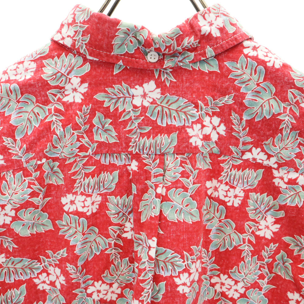 hawaiian 80s 90s USA製 オールド 半袖 リバースプリント ボタンダウン ポロシャツ L レッド系 アロハ メンズ