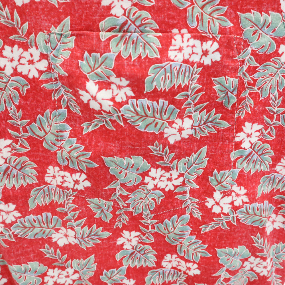 hawaiian 80s 90s USA製 オールド 半袖 リバースプリント ボタンダウン ポロシャツ L レッド系 アロハ メンズ