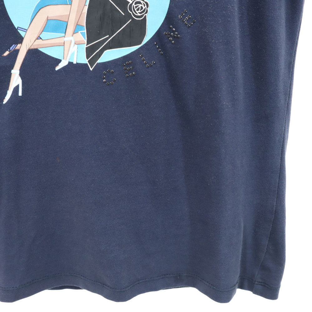 CELINE セリーヌ ポルトガル製 ノースリーブ タンクトップ S ネイビー レディース