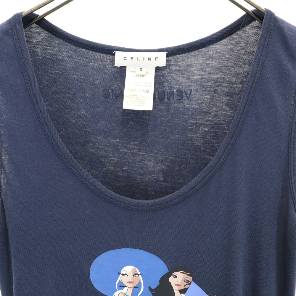 CELINE セリーヌ ポルトガル製 ノースリーブ タンクトップ S ネイビー レディース