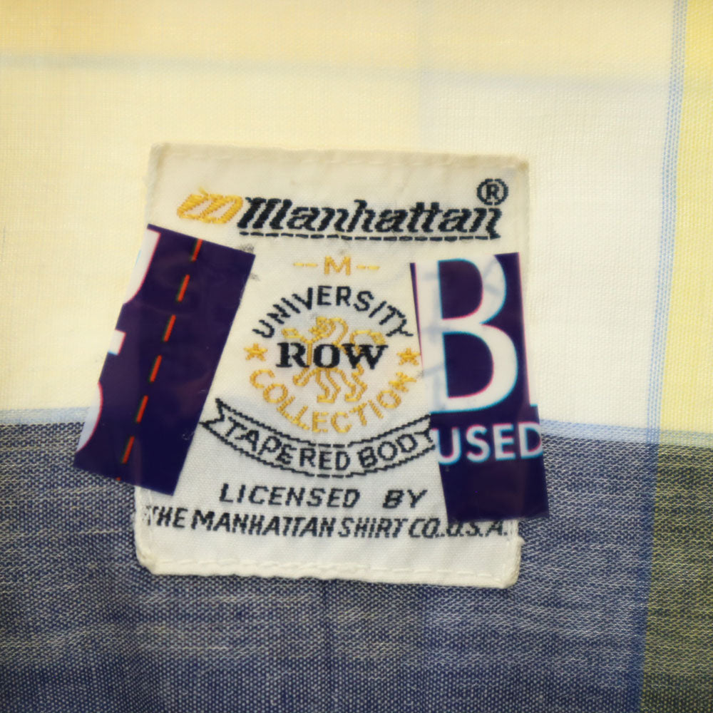 Manhattan UNIVERSITY ROW 80s ヴィンテージ 日本規格 チェック柄 半袖 シャツ M イエロー系 メンズ