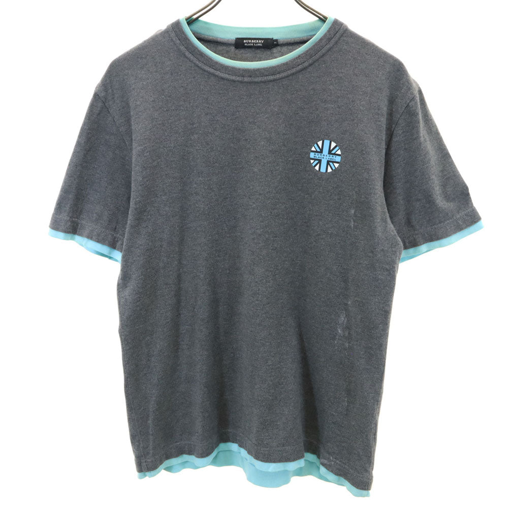 バーバリーブラックレーベル 三陽商会 バックプリント 半袖 Tシャツ 2 グレー×ブルー BURBERRY BLACK LABEL メンズ
