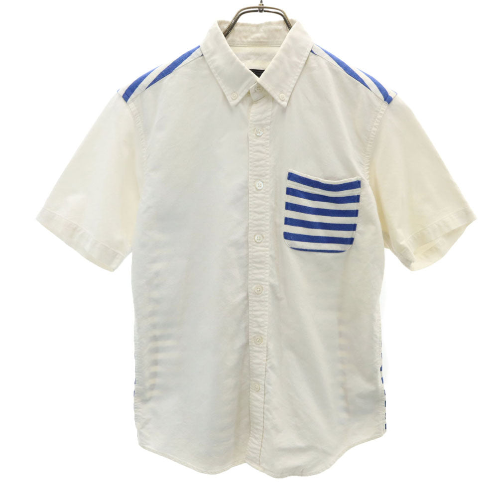 SOPHNET. ソフネット 日本製 ボーダー 半袖 ボタンダウンシャツ S ホワイト系 メンズ