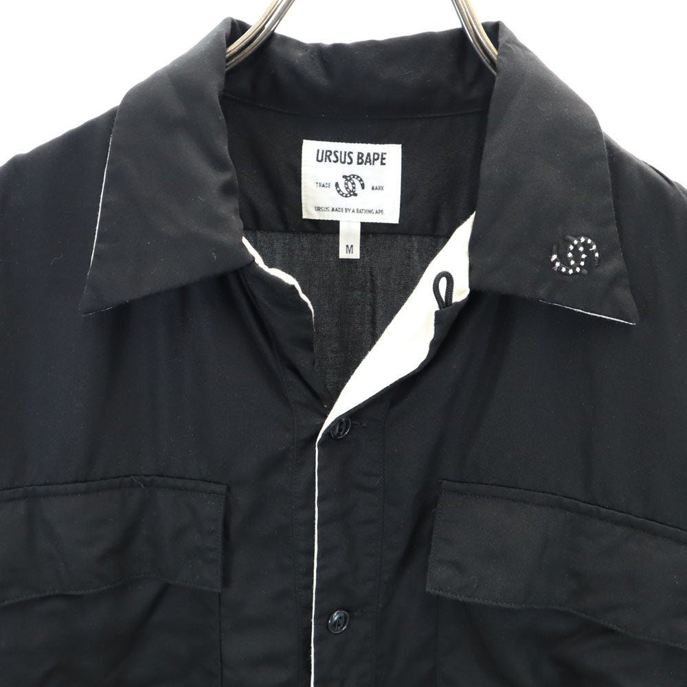 A BATHING APE アベイシングエイプ 日本製 バック刺繍 半袖 オープンカラーシャツ M ブラック ARSUS BAPE メンズ