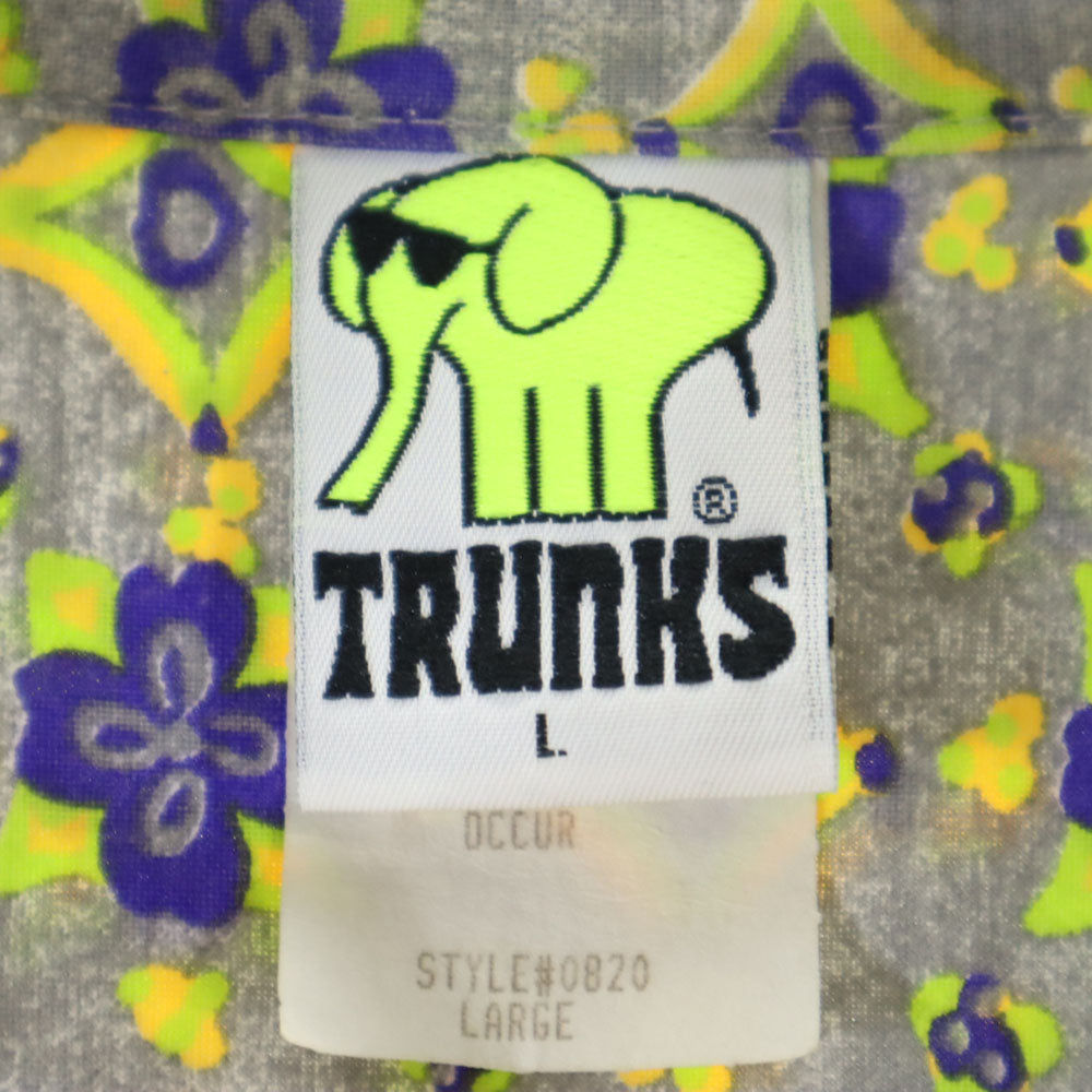 TRUNKS 90s オールド 総柄 半袖 ボタンダウンシャツ L グレー系 メンズ