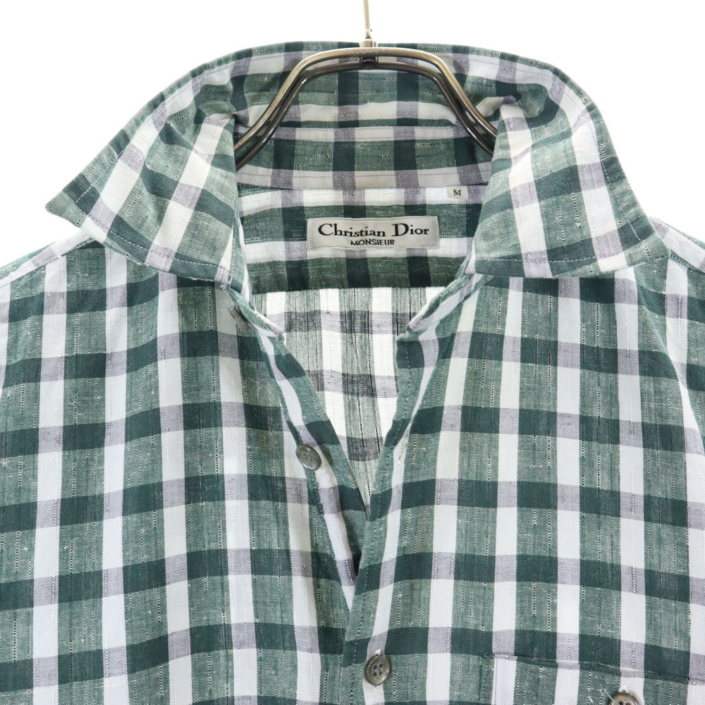 Christian Dior クリスチャンディオール 90s オールド チェック柄 半袖 シャツ M 緑×白 メンズ