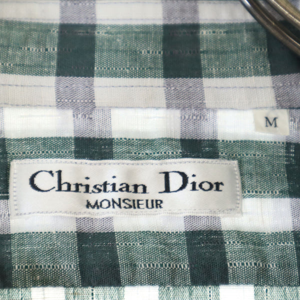 クリスチャンディオール 90s オールド チェック柄 半袖 シャツ M 緑×白 Christian Dior メンズ