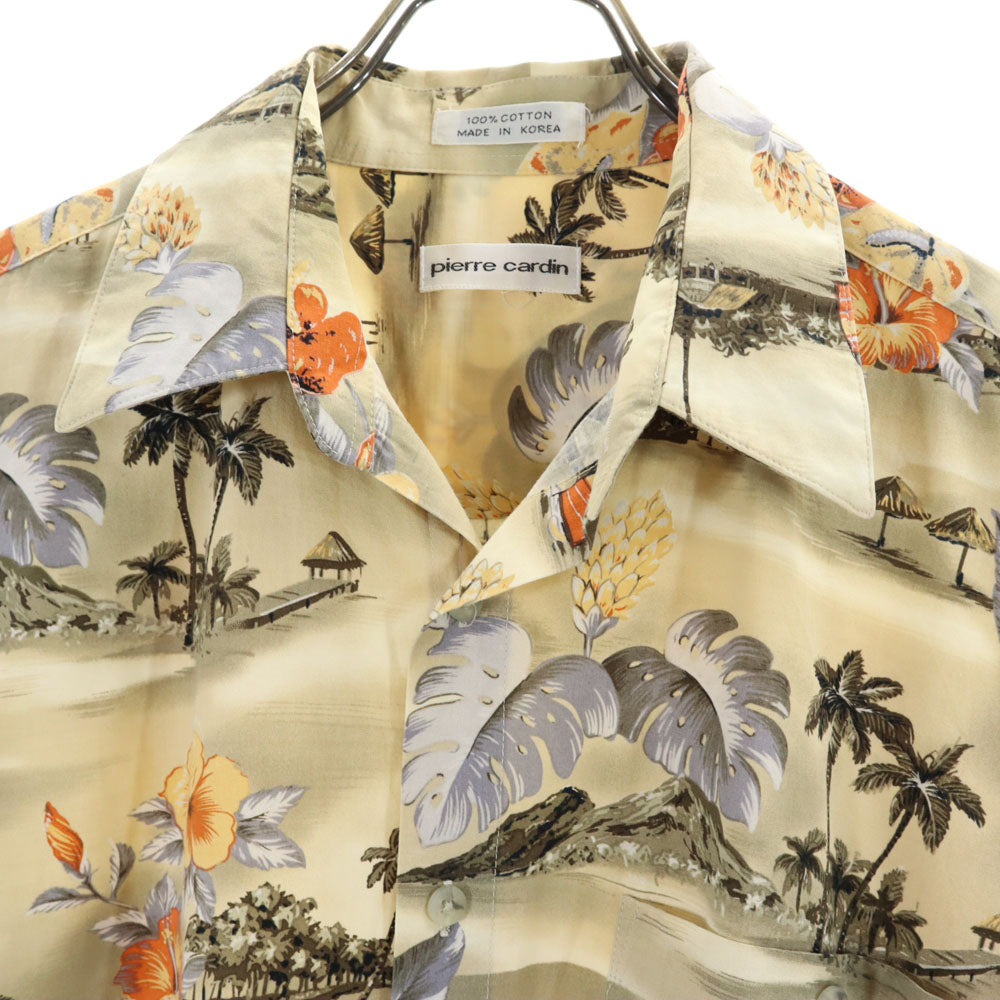 Pierre Cardin ピエールカルダン 90s 韓国製 オールド 総柄 半袖 アロハシャツ ベージュ系 メンズ