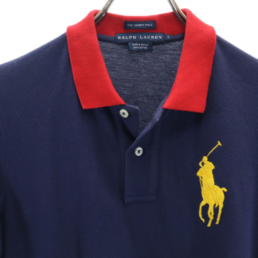ラルフローレン インパクト21 ビックポニー 半袖 ポロシャツ L ネイビー系 RALPH LAUREN 鹿の子地 スキニーポロ レディース