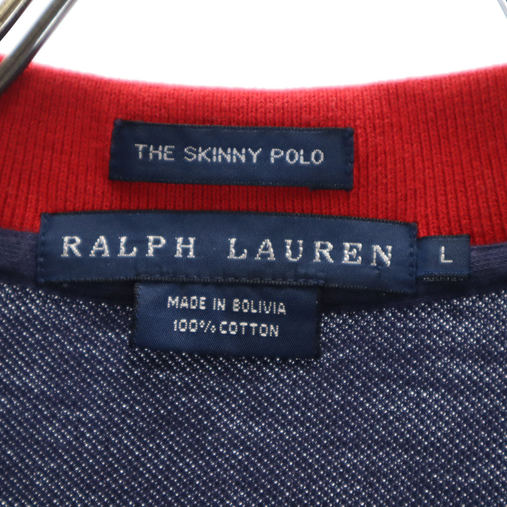 ラルフローレン インパクト21 ビックポニー 半袖 ポロシャツ L ネイビー系 RALPH LAUREN 鹿の子地 スキニーポロ レディース