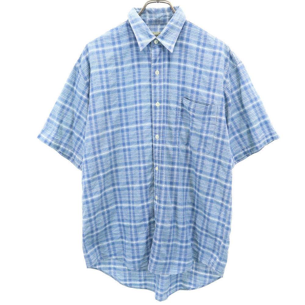 UNIQLO ユニクロ オールド チェック柄 半袖 シャツ M ブルー系 メンズ