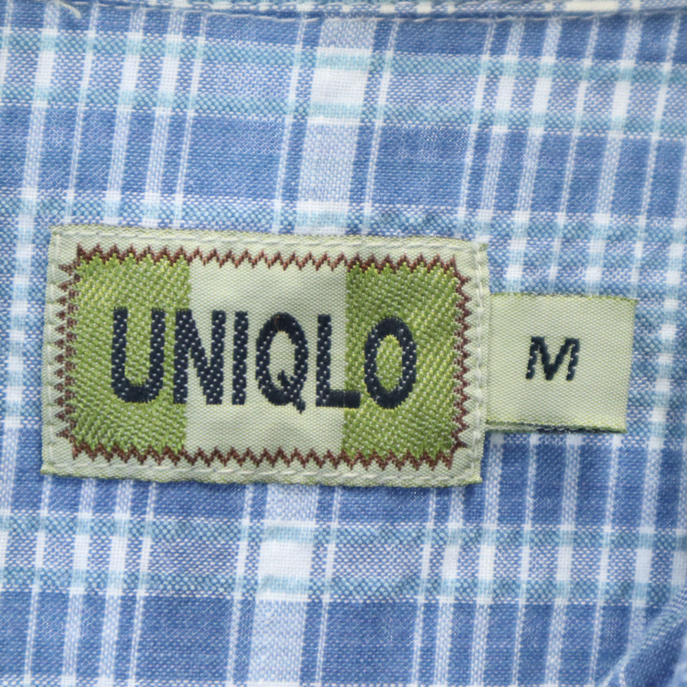 ユニクロ オールド チェック柄 半袖 シャツ M ブルー系 UNIQLO メンズ